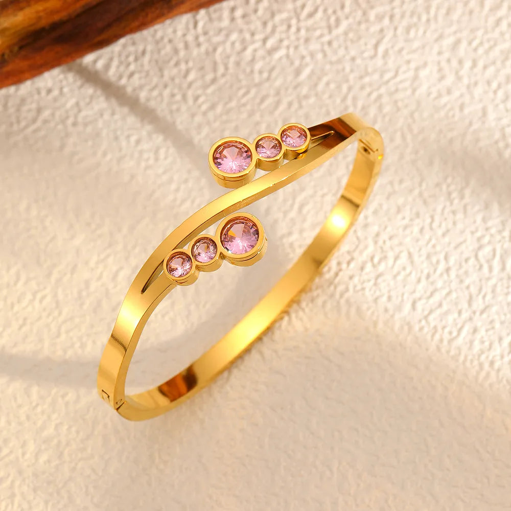 Pink Circles 18K Gold Plated 304 Stainless Steel Bangle