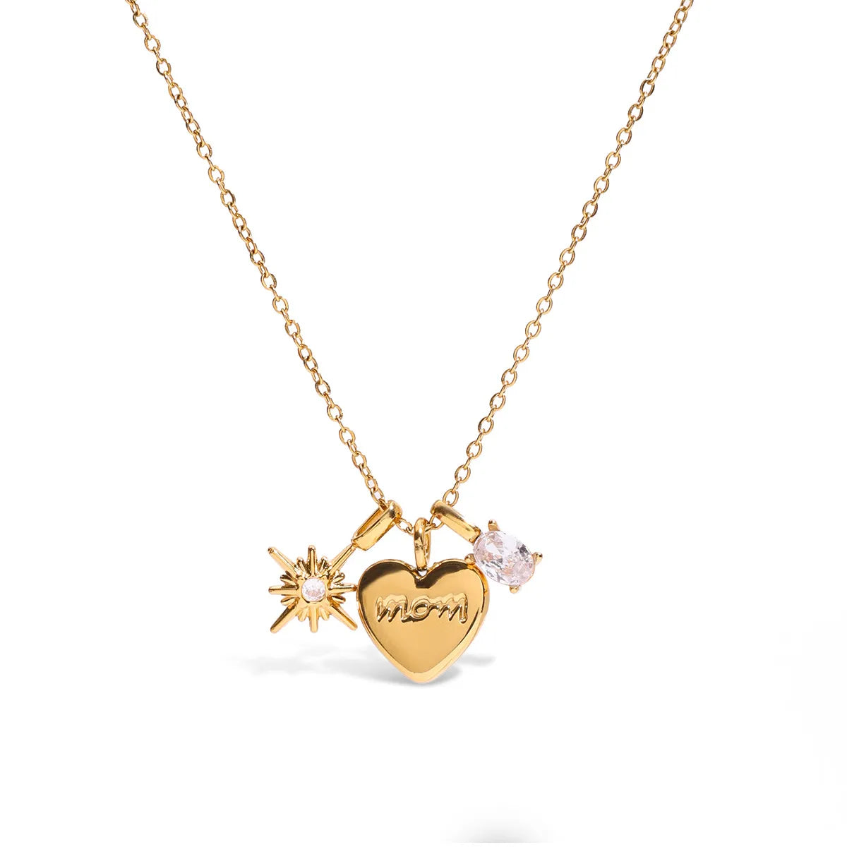 Mom Heart 304 Stainless Steel 18K Gold Plated Charms Necklace