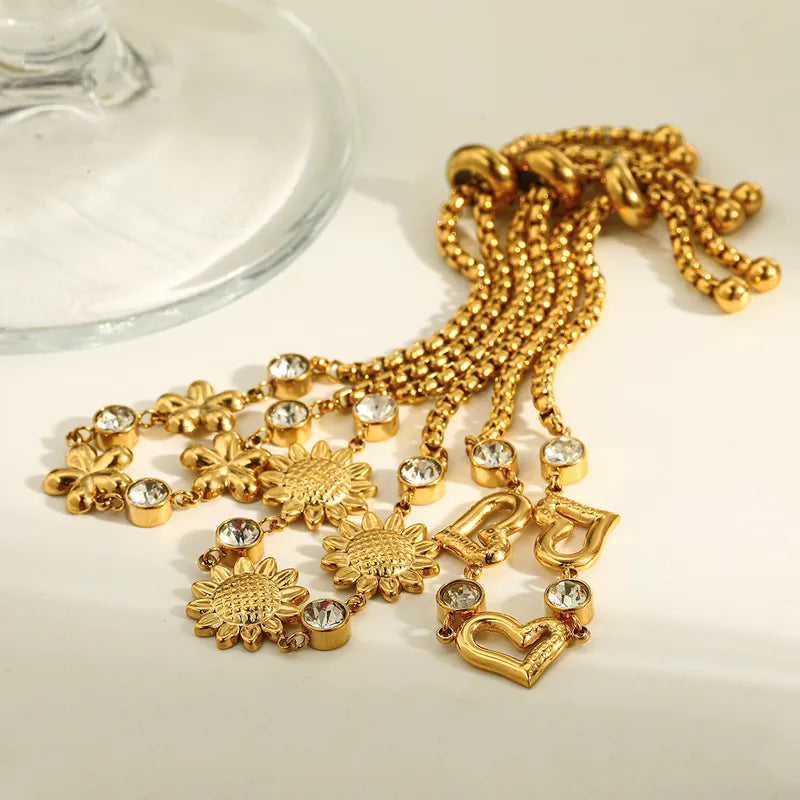 Heart Around Zirconia Embellished 18K Gold Plated 304 Stainless Steel Bracelet