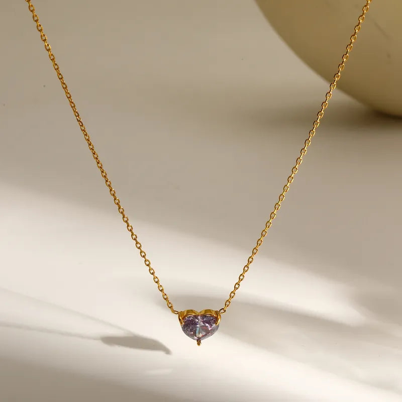 Purple Zirconia 18K Gold Plated 304 Stainless Steel Necklace