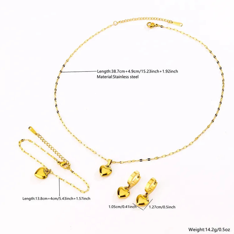Bold Heart 18K Gold Plated 304 Stainless Steel Necklace Set