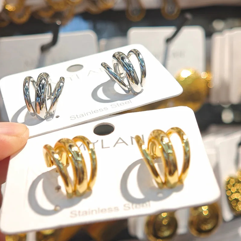 Three Ring 18K Gold Plated 304 Stainless Steel Earring