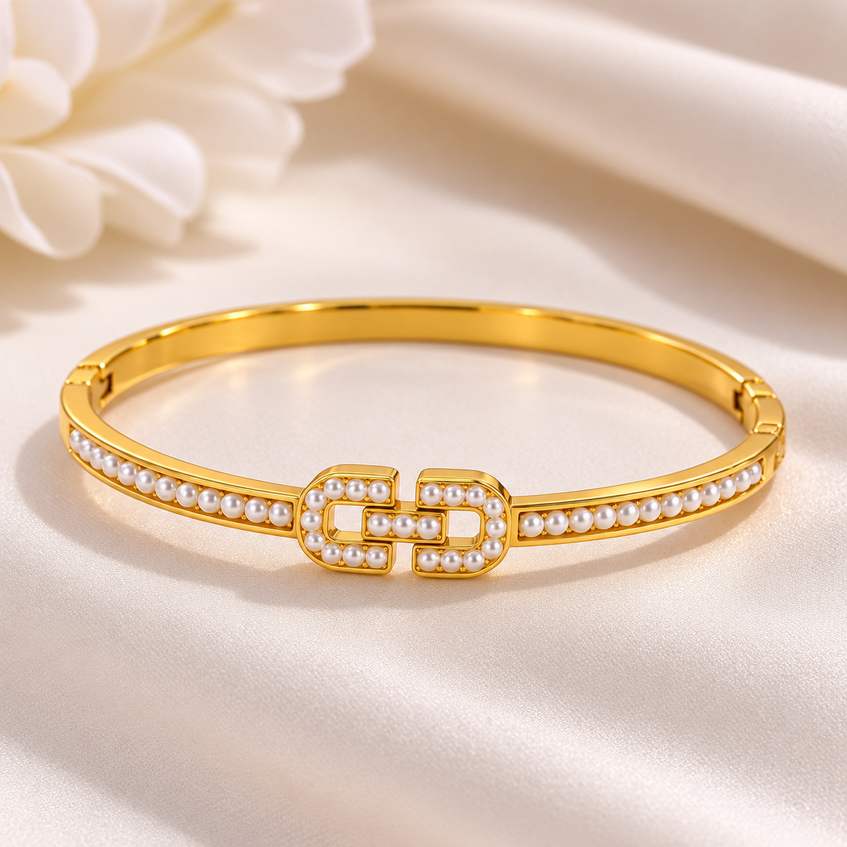Pearly Inlay 18K Gold Plated 304 Stainless Steel Bracelet