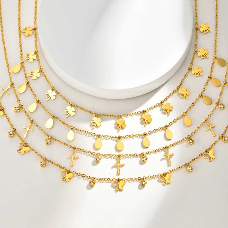 Butterflies and Diamonds 18K Gold Plated and 304 Stainless Steel Necklace