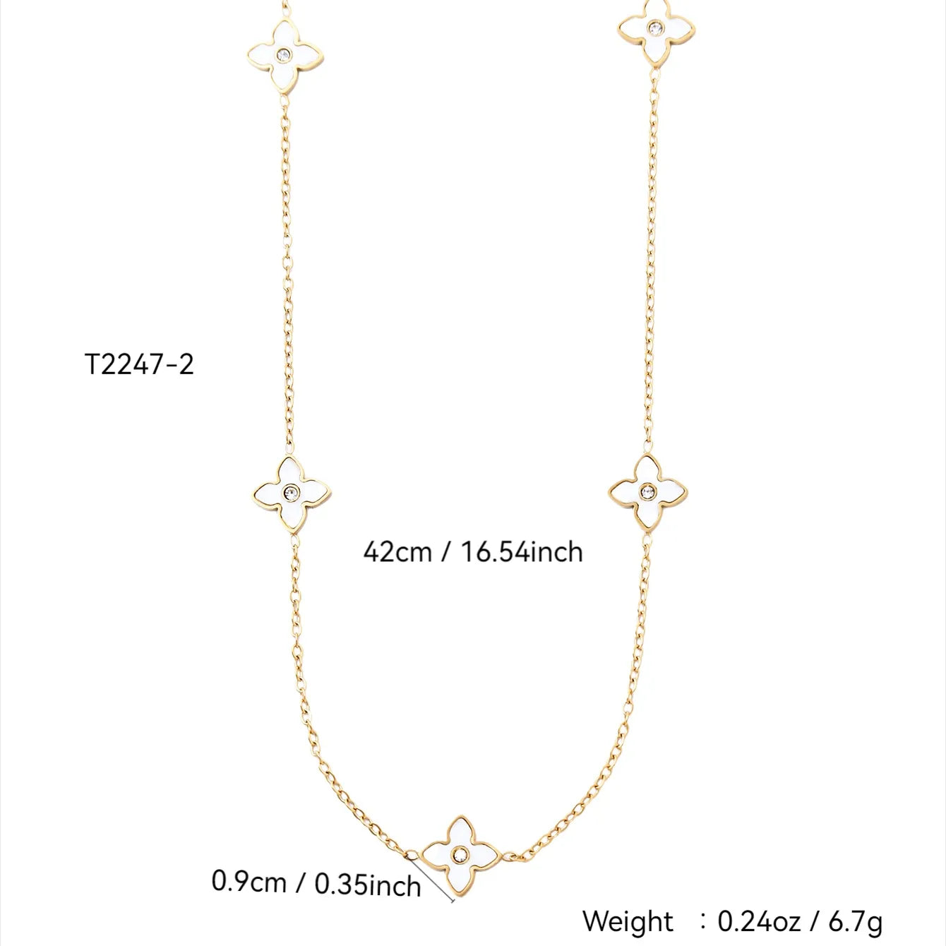 High-End Shell Zircon Flower Stainless Steel 18K Gold Plated Necklace Earring Set