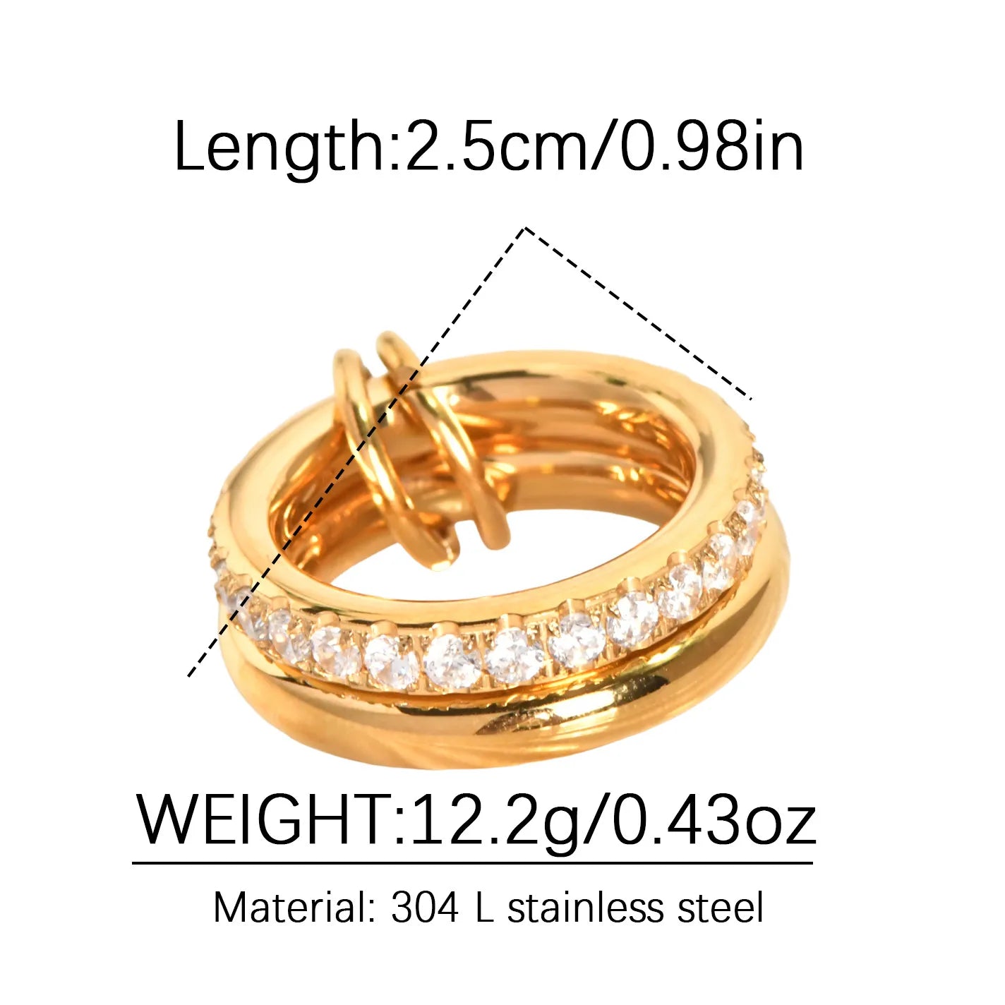 Double Layered Stainless Steel 18K Gold Plated Zirconia Diamond Ring