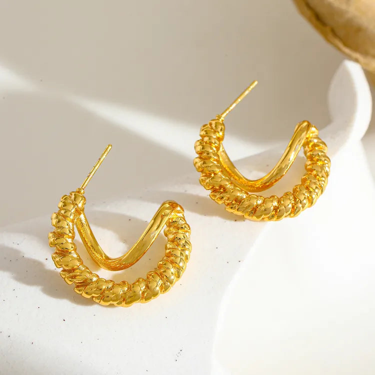 Texture C-Shaped 18K Gold Plated 304 Stainless Steel Earring