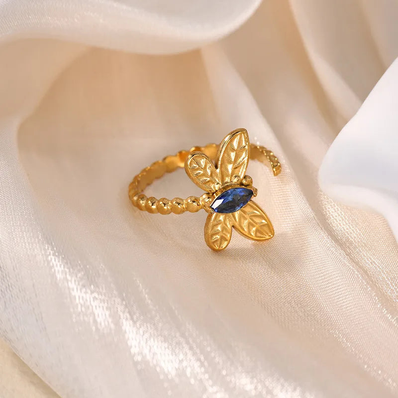 Dragon Fly Blue 18K Gold Plated 304 Stainless Steel Necklace Set