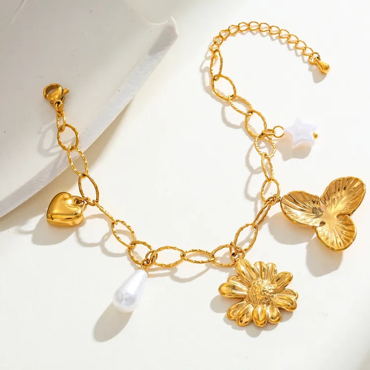 Flower Drop 304 Stainless Steel 18K Gold Plated Bracelet