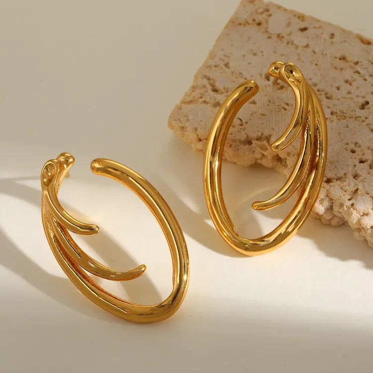 Fresh Stainless Steel 18K Gold Plated Oval Earring