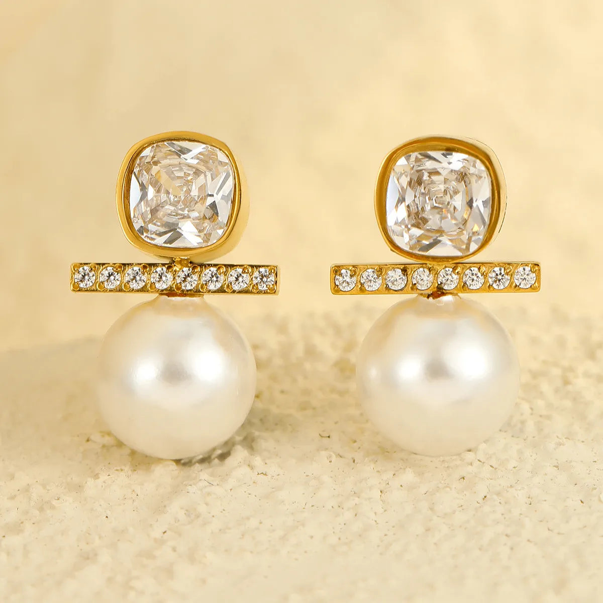 Lady Square Plating 304 Stainless Steel 18K Gold Plated Ear Stud
