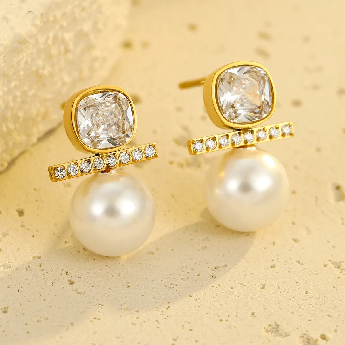 Lady Square Plating 304 Stainless Steel 18K Gold Plated Ear Stud