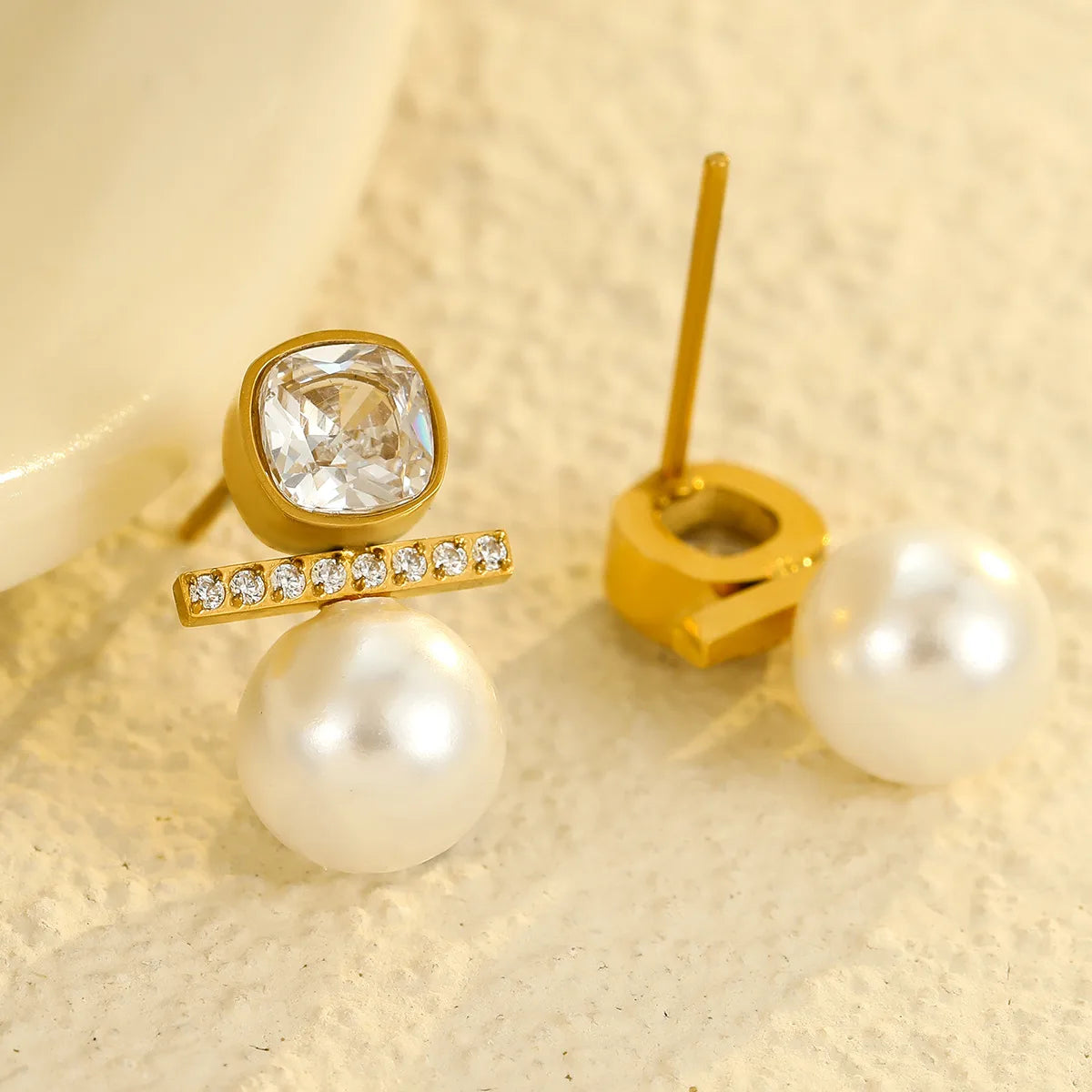 Lady Square Plating 304 Stainless Steel 18K Gold Plated Ear Stud