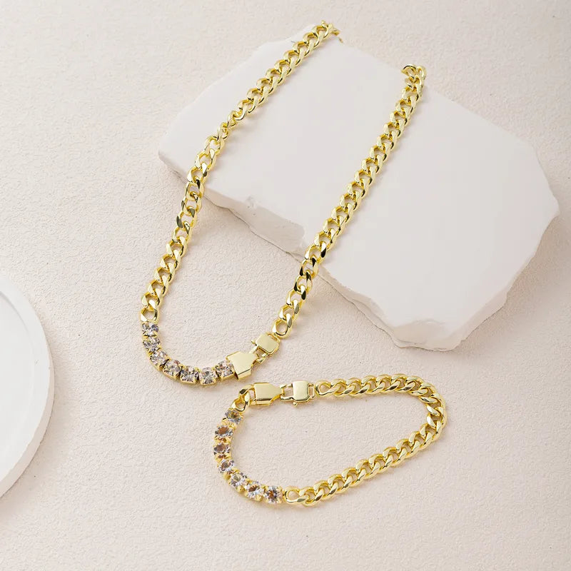 Diamond Hip Hop 14K Gold Plated Titanium Steel Necklace