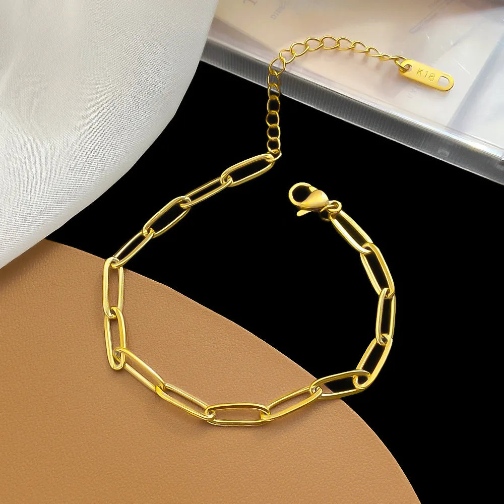 Paper clip 304 Stainless Steel 18K Gold Plated Vintage Bracelet and Necklace