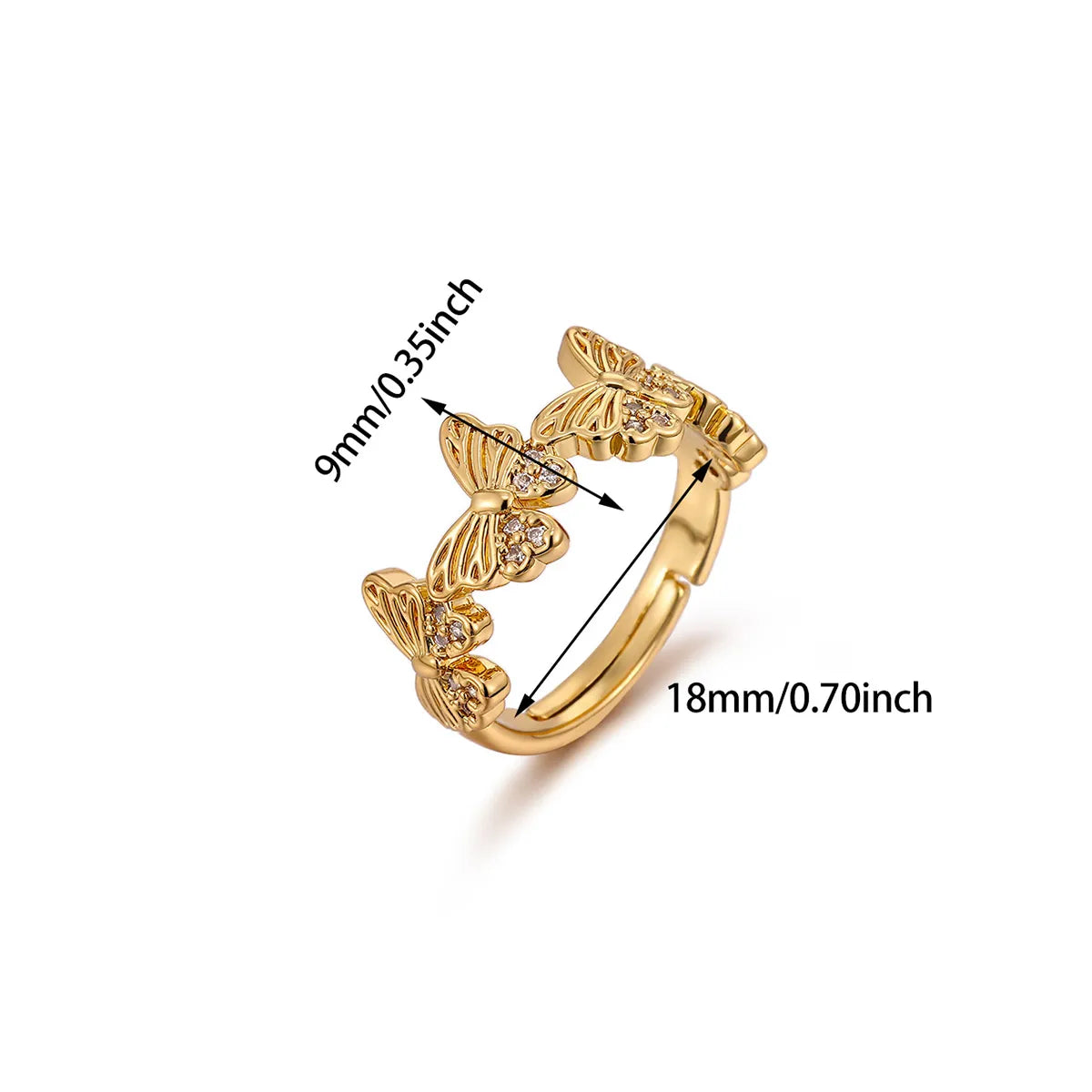Butterfly Gemmed Copper 18K Gold Plated Ring