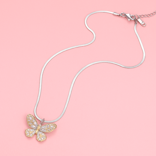 Butterfly 304 Stainless Steel 18K Gold Plated Lip Chain Snake Chain Pendant Necklace