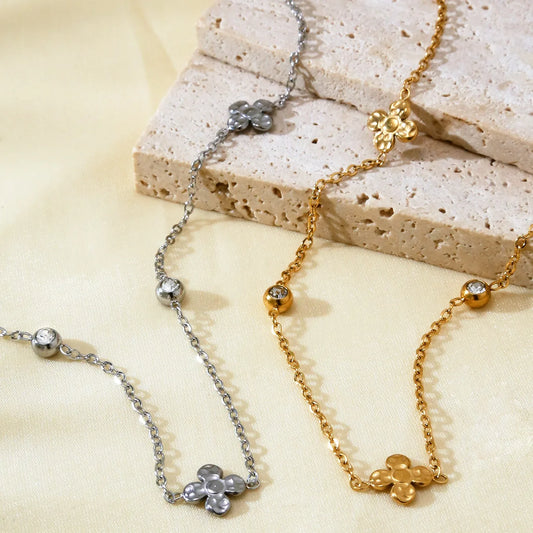 Elegant Lady Flower 304 Stainless Steel 18K Gold Plated Cable Chain Necklace