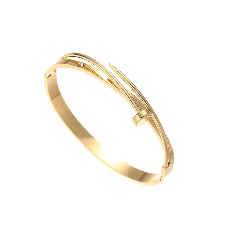 Floral Nail Titanium Steel 18K Gold Plated Non-Fading Polished Bracelet