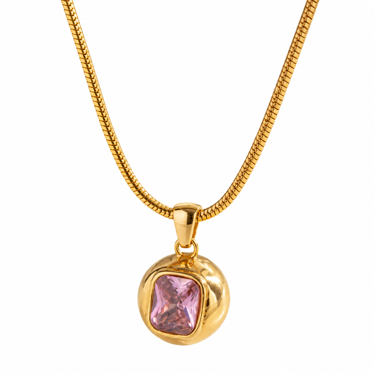 Pink Dome 18K Gold Plated 304 Stainless Steel Necklace
