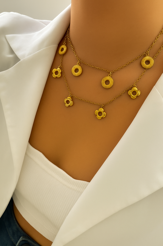 Circle Flower 316L Stainless Steel 18K Gold Plated Irregular Cross Chain Pendant Necklace