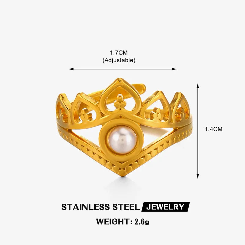 Crown 18K Gold Plated 304 Stainless Steel Vintage Waterproof Non Tarnish Open Ring