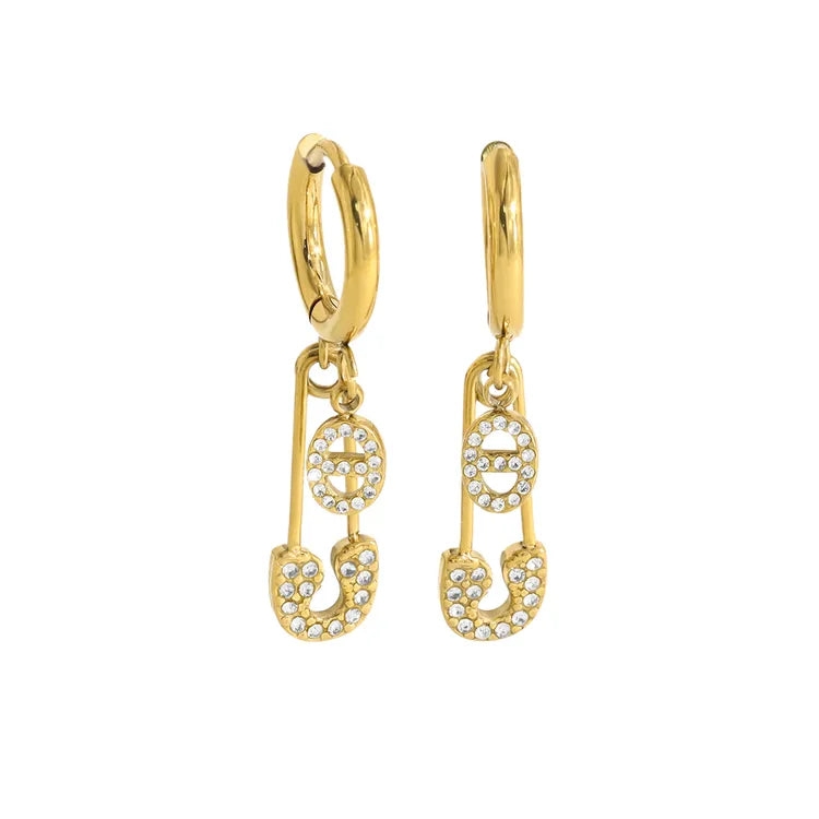 Pig Nose Titanium Steel 18K Gold Plated Diamond-Studded Earrings