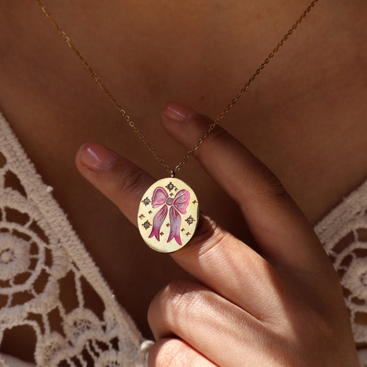 How Knot 304 Stainless Steel Zircon 18K Gold Plated Enamel Pendant Necklace