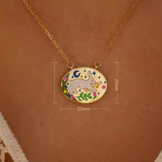 Lucky Rabbit 304 Stainless Steel Zircon 18K Gold Plated Enamel Pendant Necklace