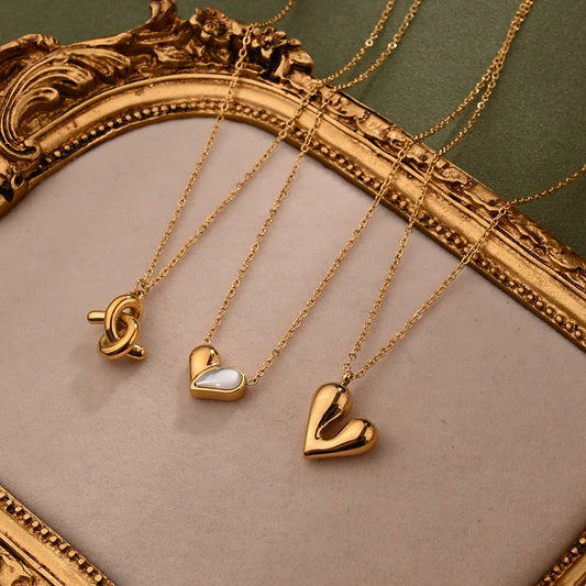 M Heart Shape Knot 304 Stainless Steel Resin 18K Gold Plated Necklace