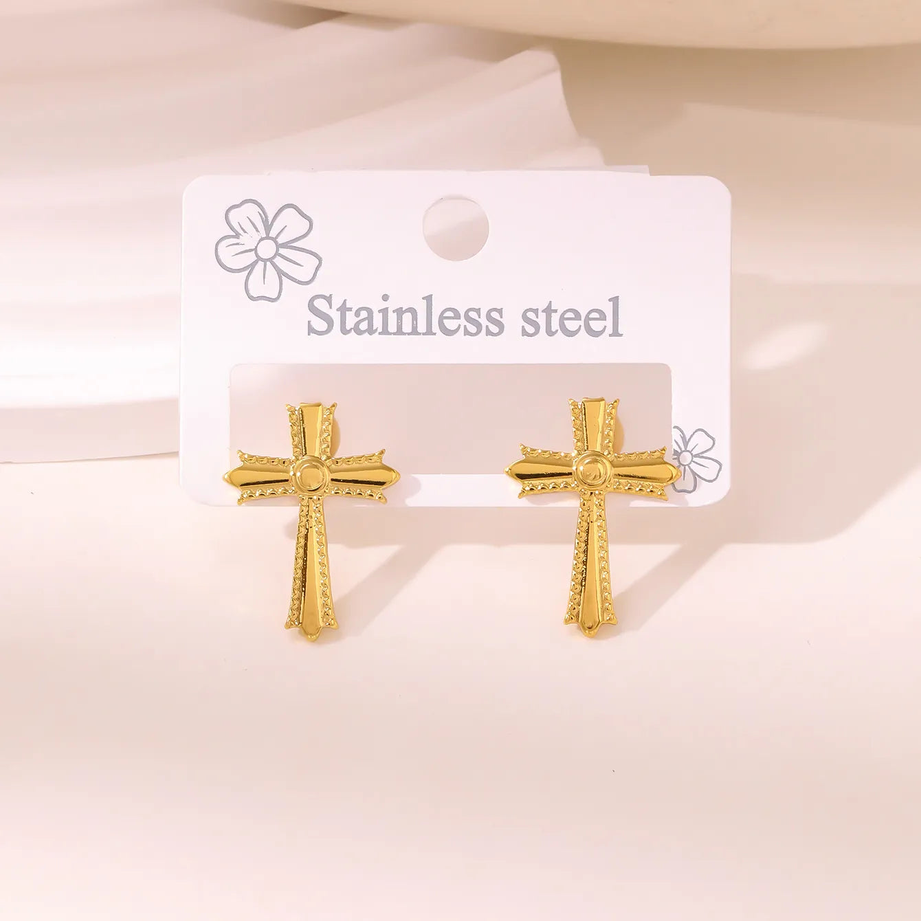 Designer Cross 18K Gold Plated 304 Stainless Steel Earring Stud