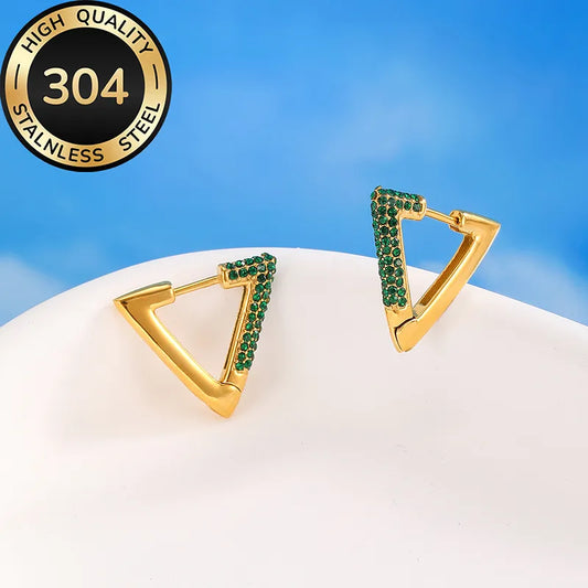 Green Shiny Triangle 304 Stainless Steel 18K Gold Plated Earrings