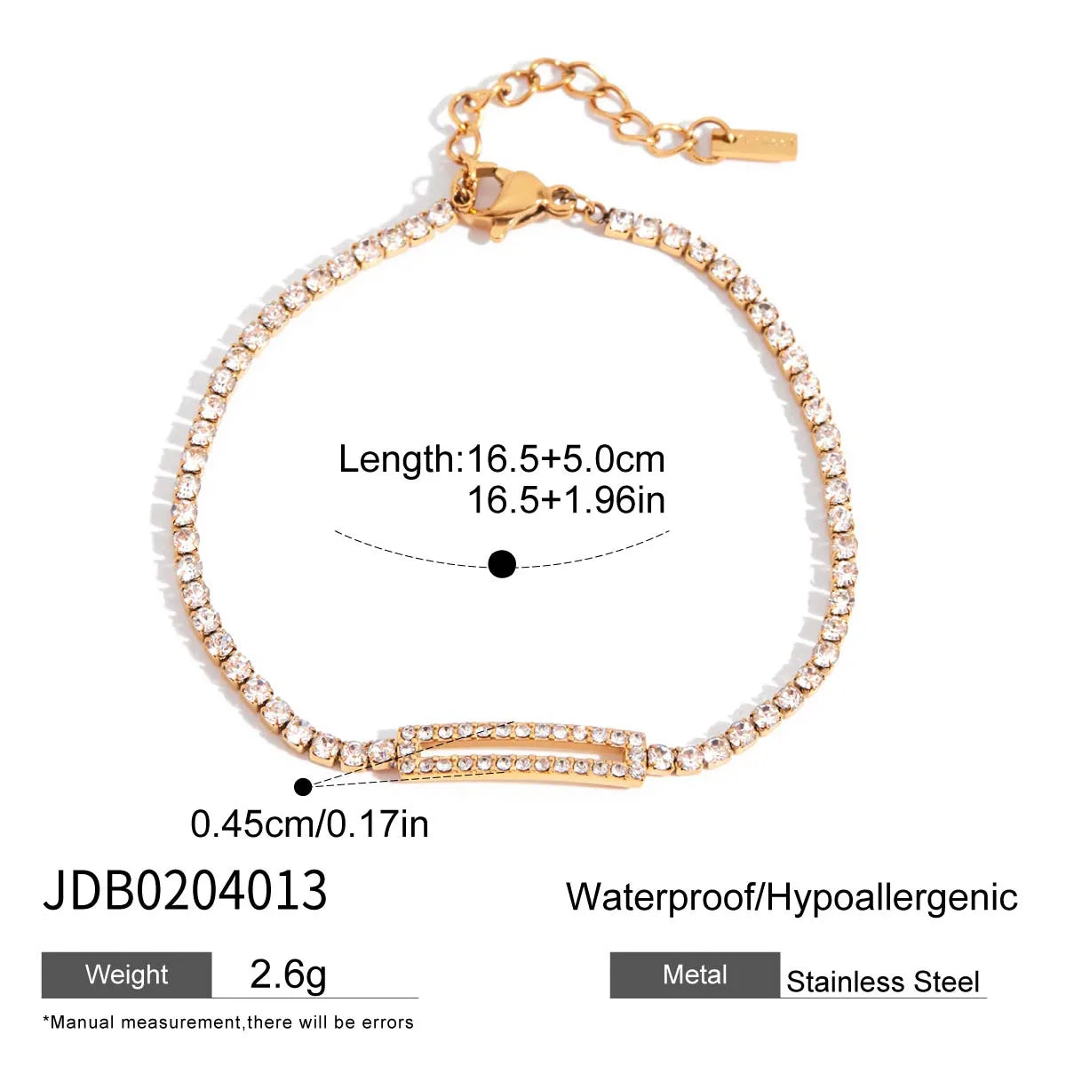 Rectangular 18K Gold Plated 304 Stainless Steel Bracelet