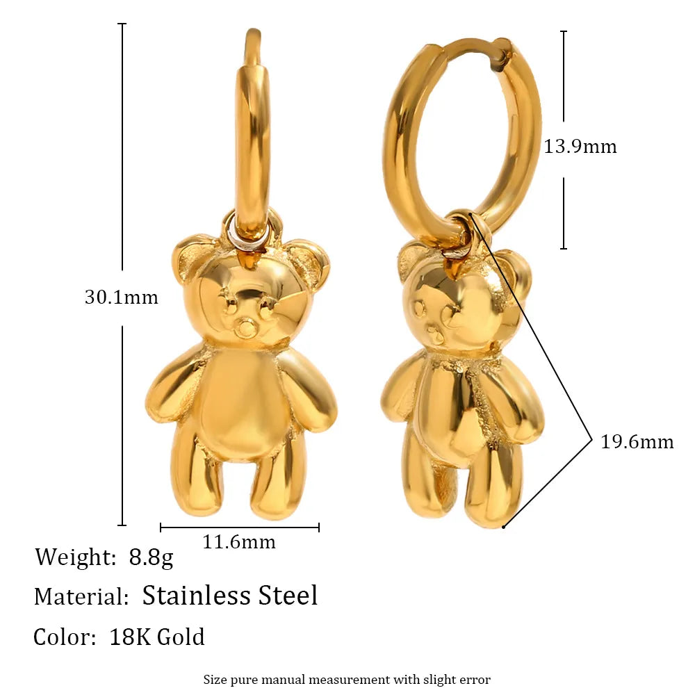 Bear 304 Stainless Steel 18K Gold Plated Drop Earrings