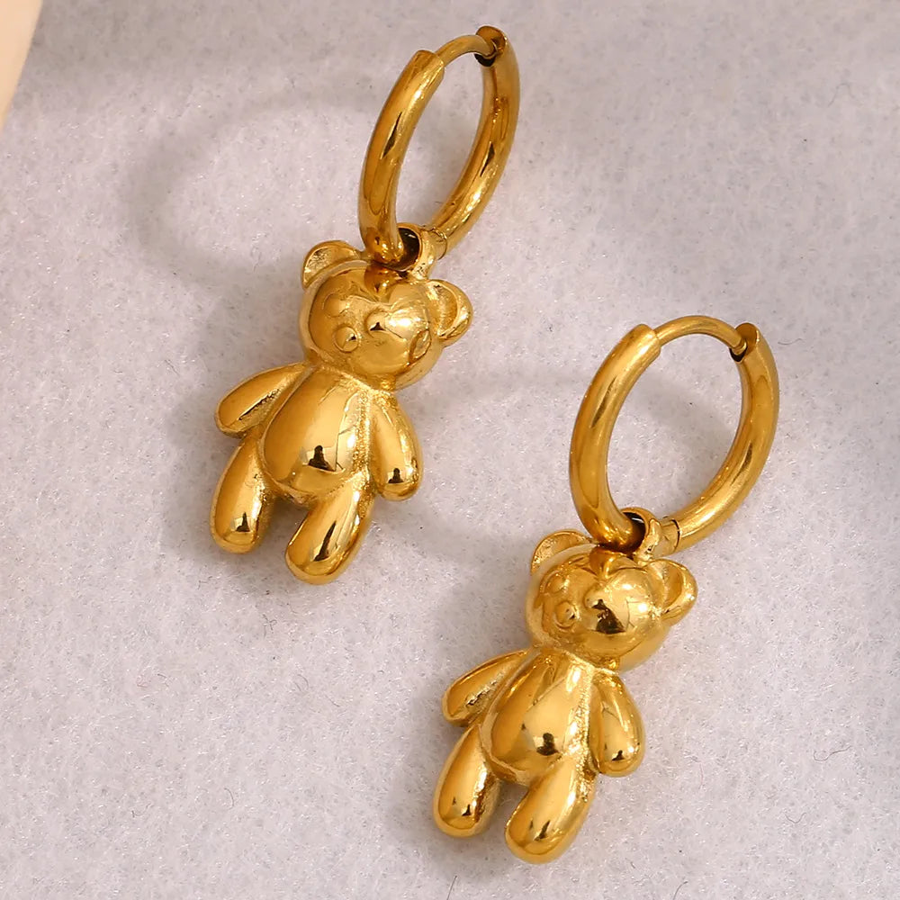 Bear 304 Stainless Steel 18K Gold Plated Drop Earrings