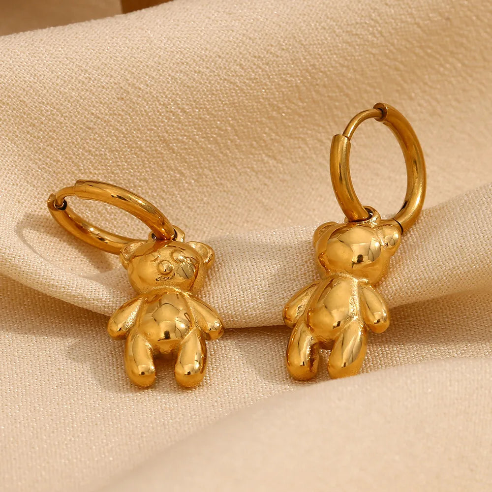 Bear 304 Stainless Steel 18K Gold Plated Drop Earrings