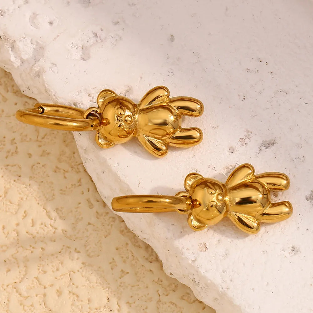 Bear 304 Stainless Steel 18K Gold Plated Drop Earrings
