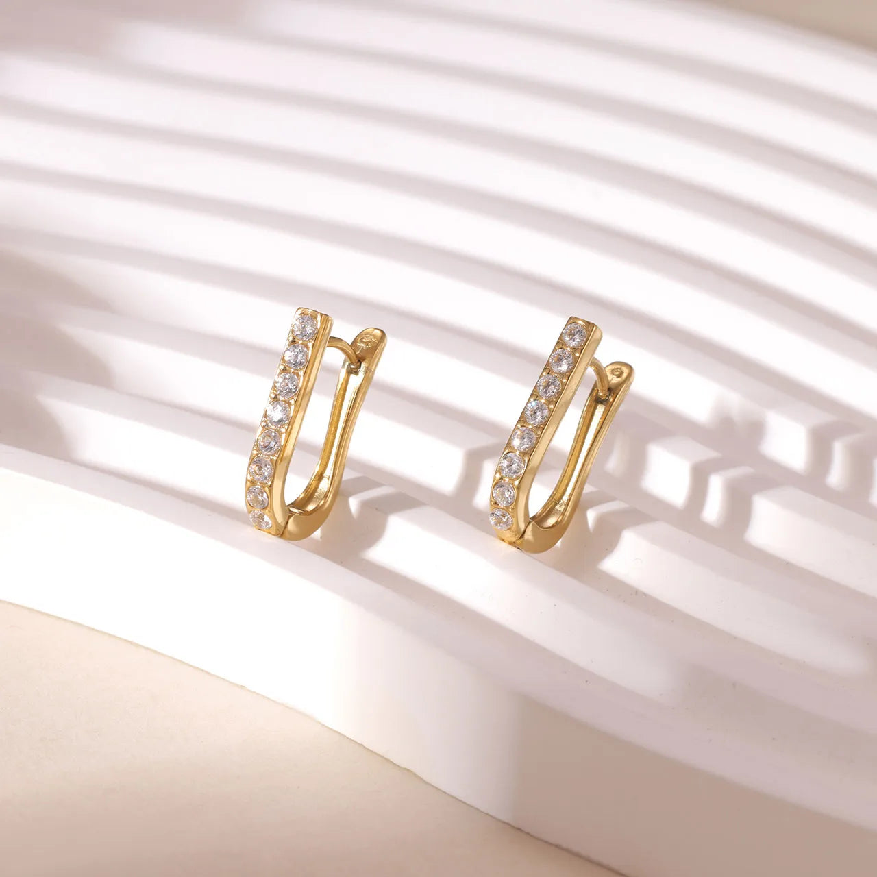 Modern Stainless Steel Zircon 16K Gold Plated White Gold Plated Earrings
