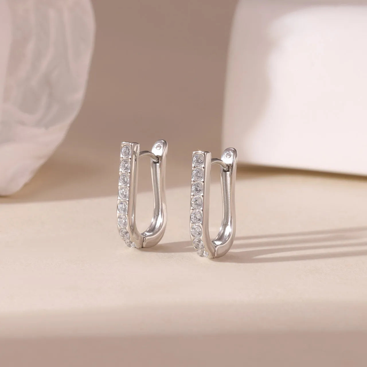 Modern Stainless Steel Zircon 16K Gold Plated White Gold Plated Earrings