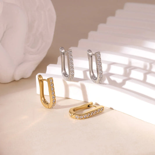 Modern Stainless Steel Zircon 16K Gold Plated White Gold Plated Earrings