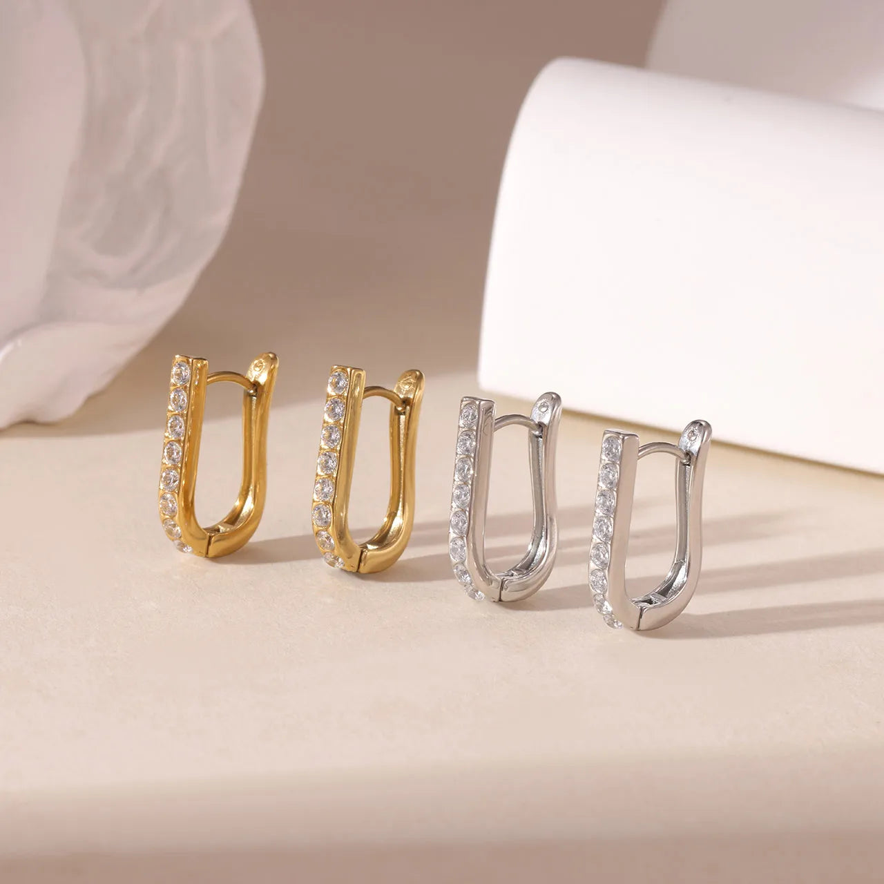 Modern Stainless Steel Zircon 16K Gold Plated White Gold Plated Earrings