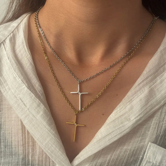 Cross 304 Stainless Steel 18K Gold Plated Plating O-shaped Chain Pendant Necklace