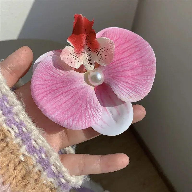 White Pink Orchid Flower Hair Clip