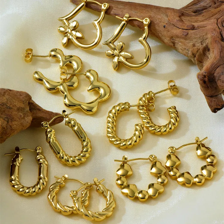 Golden Hoop 304 Stainless Steel Irregular 18K Gold Plated Earrings Set ( 6 pairs )