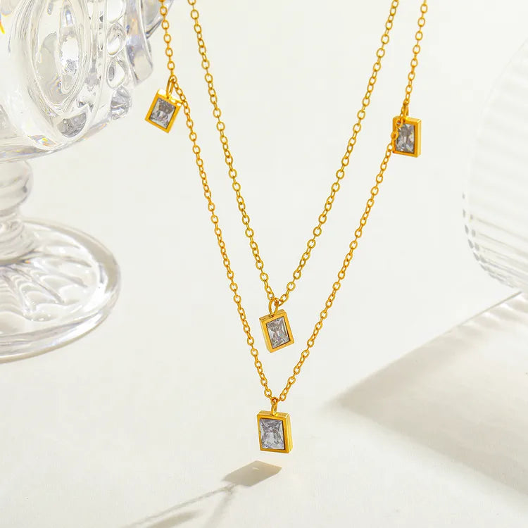 Rectangular 18K Gold Plated 304 Stainless Steel Elegant Necklace