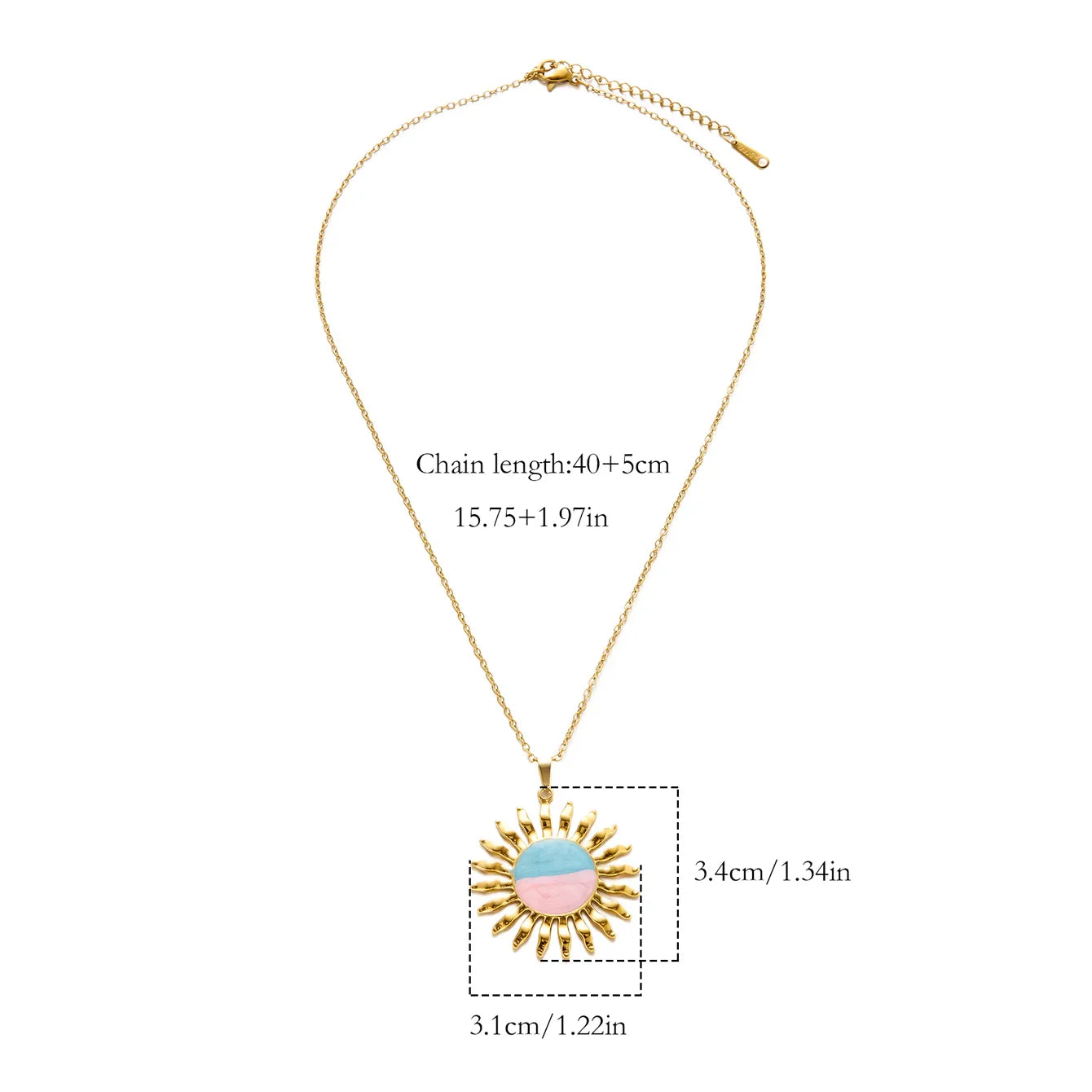 Vintage Sun 304 Stainless Steel Stone 18K Gold Plated Necklace