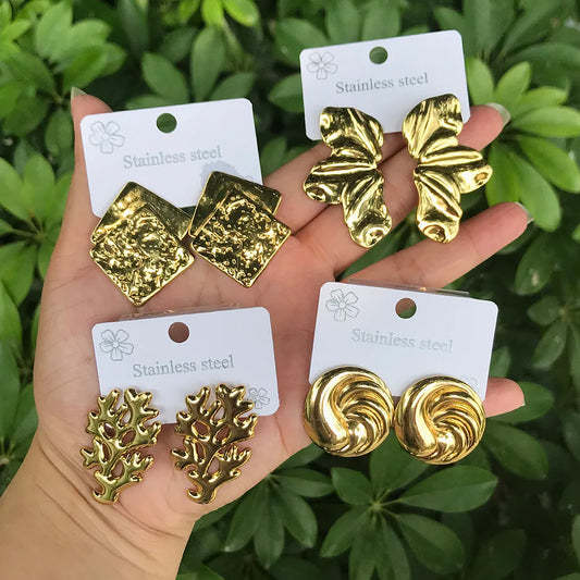 Simple Style Irregular Coral Spiral Handmade Polishing Plating Stainless Steel 18K Gold Plated Ear Studs