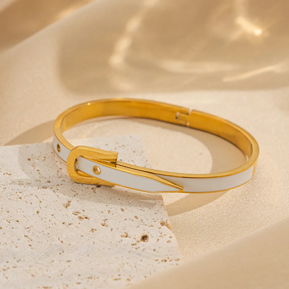 Belt Round Titanium Steel 18K Gold Plated Bangle Stainless Steel Bracelet