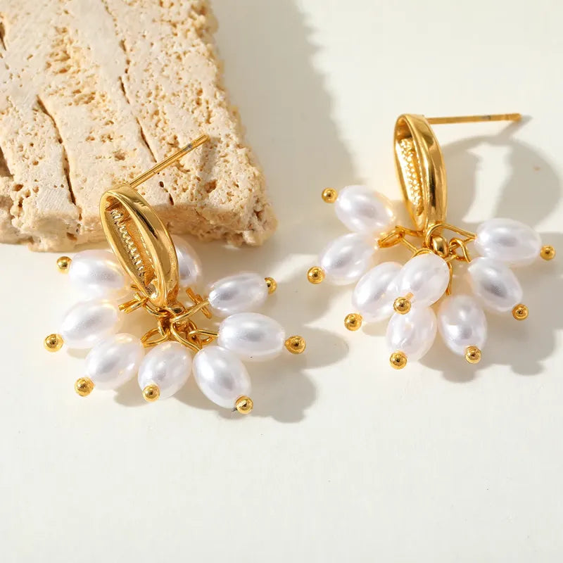 Romantic Simple Style Geometric Plating Inlay 304 Stainless Steel Imitation Pearl 18K Gold Plated Ear Studs