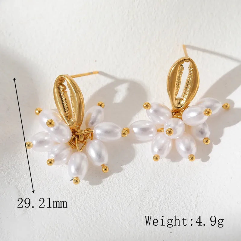 Romantic Simple Style Geometric Plating Inlay 304 Stainless Steel Imitation Pearl 18K Gold Plated Ear Studs